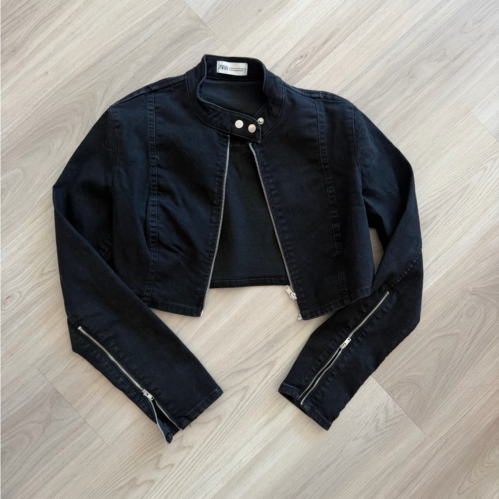 Zara Cropped Black Moto Jacket
